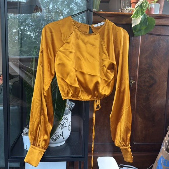 12th Tribe Tops - 12th tribe Mustard Yellow backless cropped long sleeve top